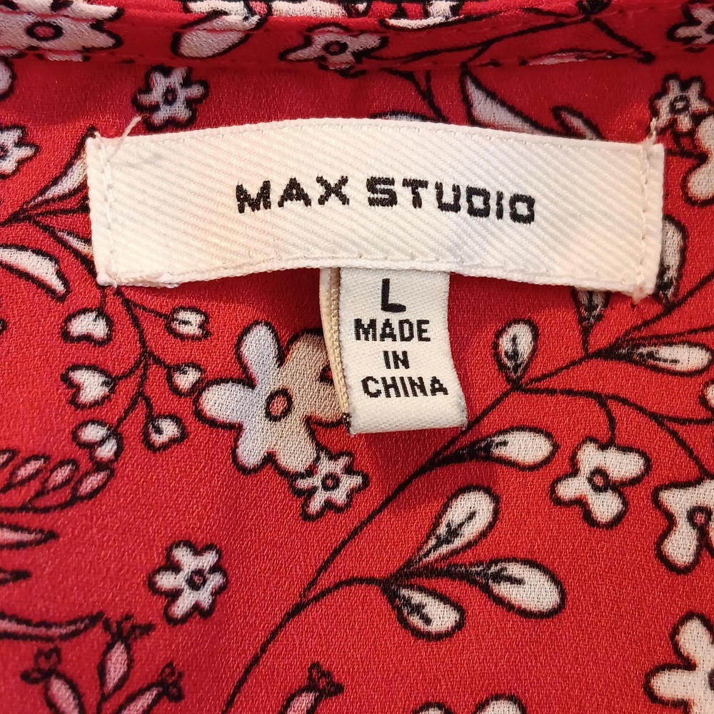 Max Studio Red Floral V-Neck Tie-Waist Blouse - Picture 12 of 15